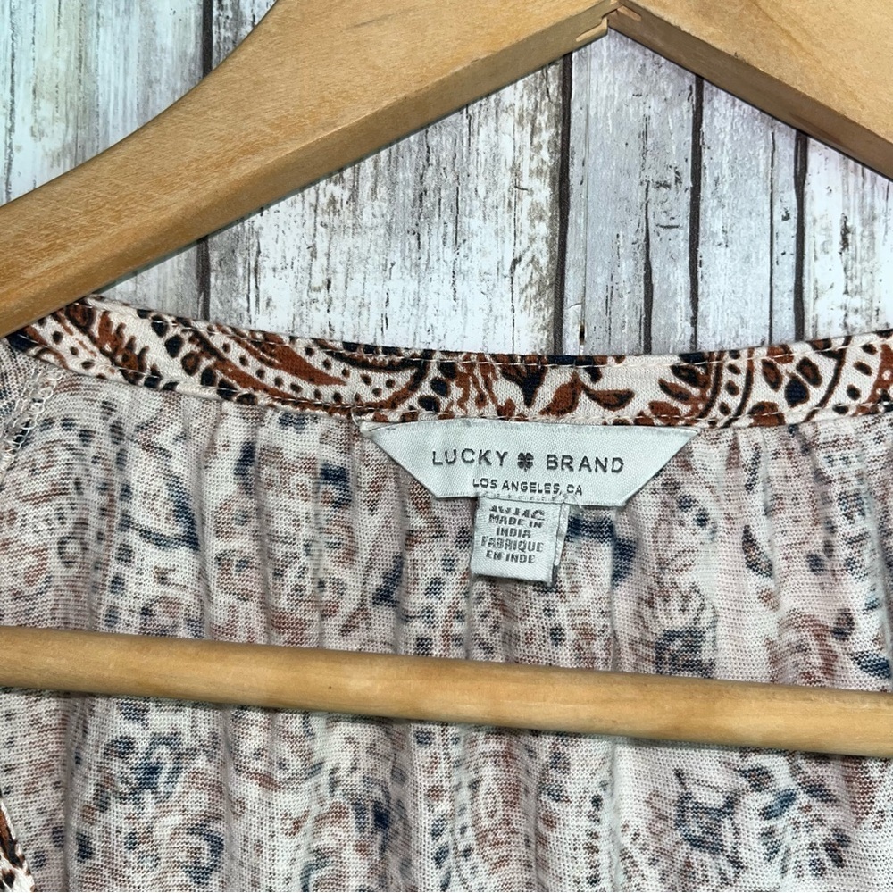 Lucky Brand Brown Boho Tie Neck Peasant Blouse - Picture 5 of 6